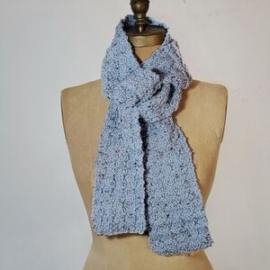 Handmade 72"x4" Knit Blue Scarf Waffle Stitch Crochet Purl Soft Skinny Long Tie